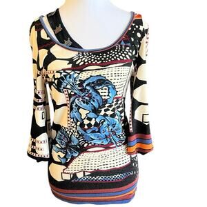 Save The Queen Italy Graphic Mesh Top L Fits S M Y2K Art Print Euro Vintage